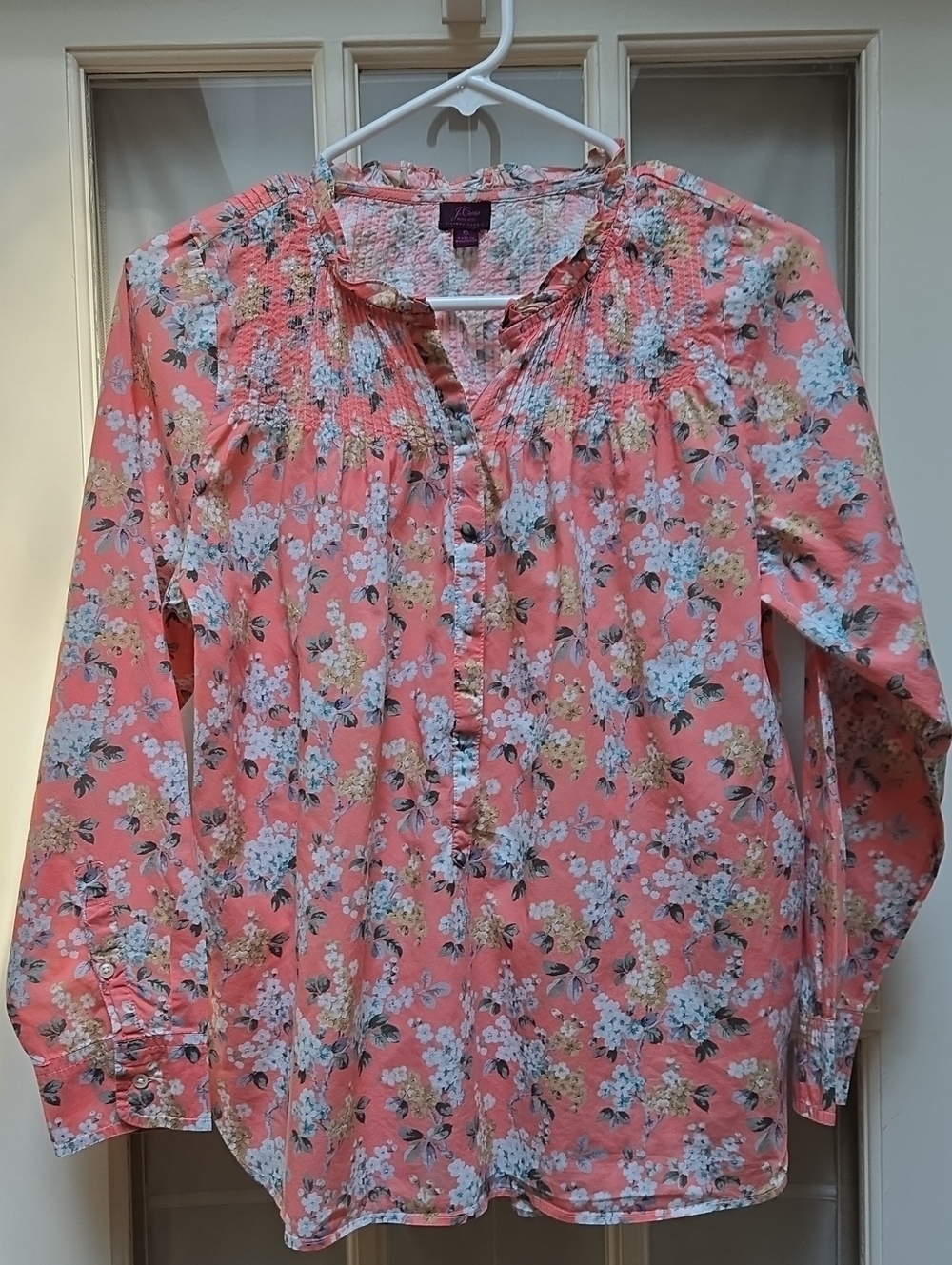 J. Crew Liberty Fabric Floral Smocked Pop-over Button-Front Blouse